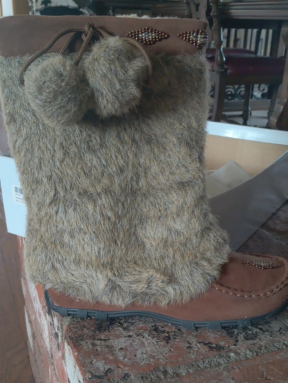Soda Brown Faux Fur Pom Pom Moccasin Boots
